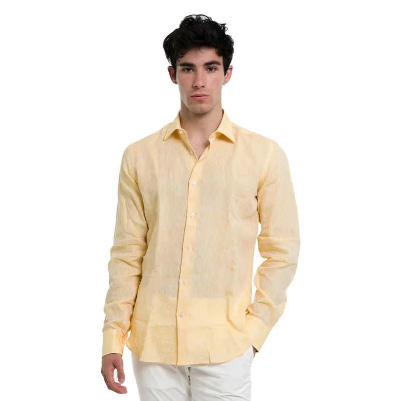 MONK Ανδρικό Long Sleeved Linen Shirt/Yellow