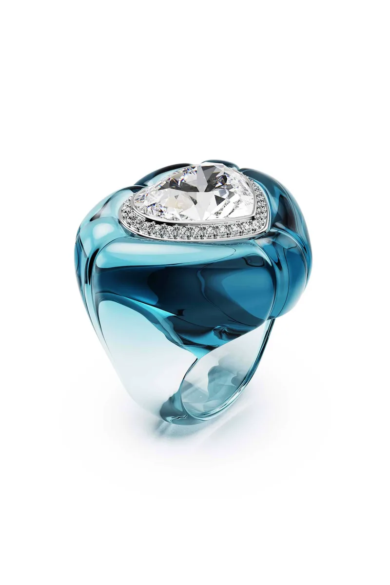 Swarovski γυναικείο δαχτυλίδι κοκτέιλ κοπή heart, pavé, καρδιά, μπλε "Dulcis" (55) - 5709965