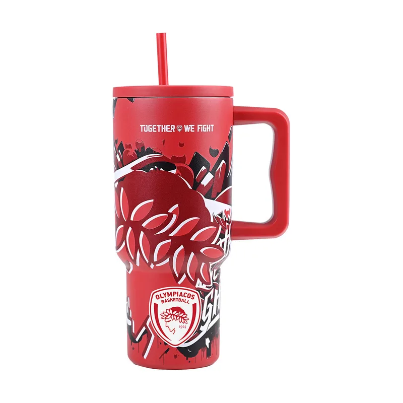 Θερμός Ανοξείδωτος Straw Tumbler XL 14,5x10x22,5εκ.-900ml Olympiacos BC Edition Together We Fight Estia 01-35976 (Υλικό: Ανοξείδωτο, Χρώμα: Κόκκινο) - estia - 01-35976