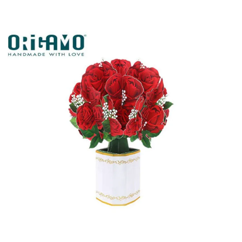 ORIGAMO ΚΑΡΤΑ ΕΥΧΕΤΗΡΙΑ FLOBOUQUET ΚΟΚΚΙΝΑ ΤΡΙΑΝΤΑΦΥΛΛΑ 27x26cm FLOREVER