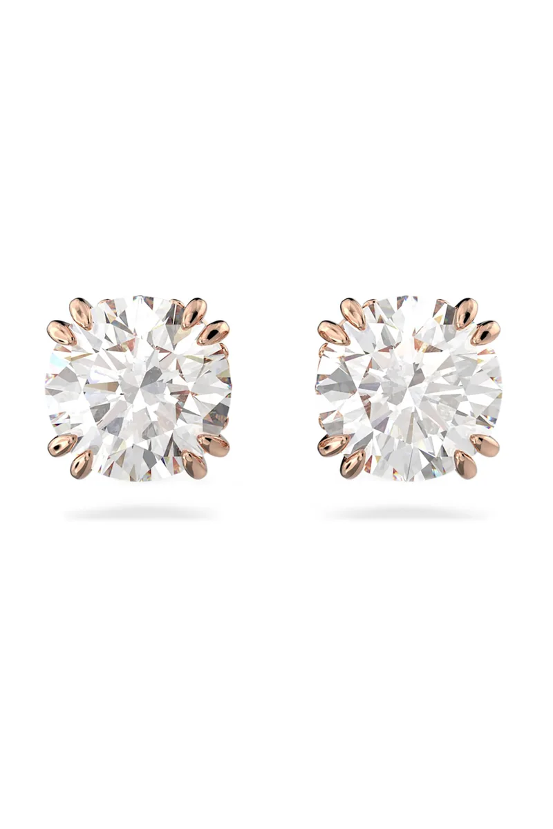 Swarovski unisex σκουλαρίκια με καρφάκι στρογγυλή κοπή, λευκά, επιμετάλλωση σε ροζ χρυσαφί τόνο "Constella" - 5638801