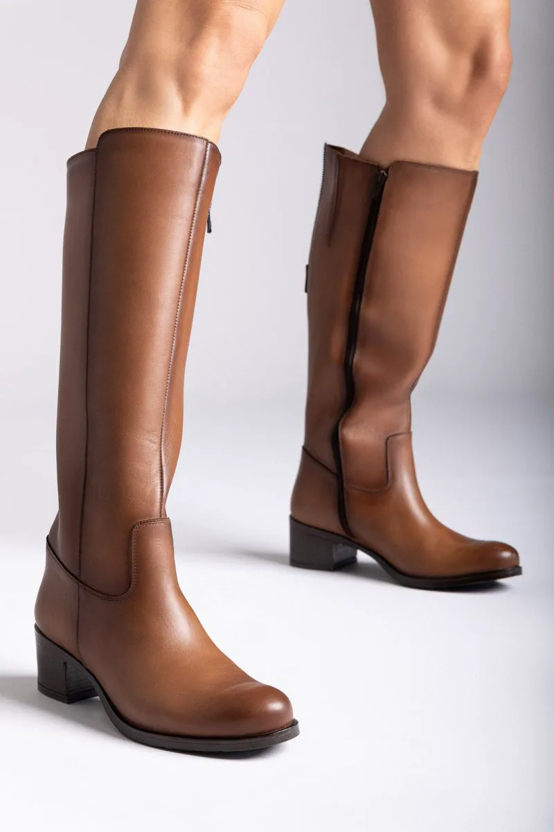 RAGAZZA Block Heel Boots - 0621 - Tan Matte