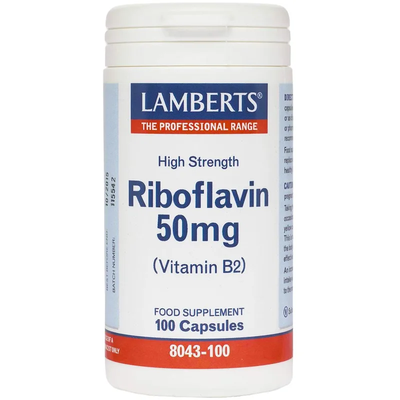 Lamberts Riboflavin Συμπλήρωμα Διατροφής Βιταμίνης Β2 (Ριβοφλαβίνης) για την Καλή Λειτουργία του Νευρικού Συστήματος & τη Μείωση της Κόπωσης 50mg, 100caps