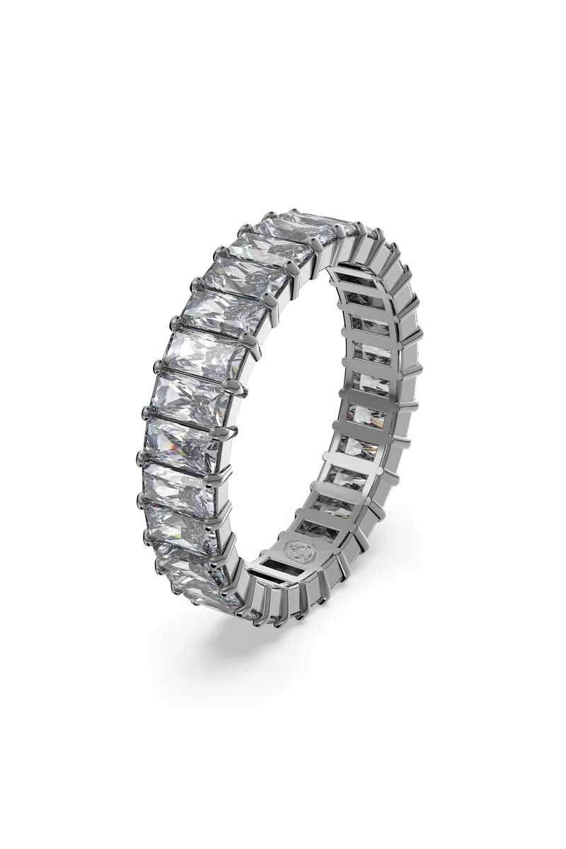Swarovski γυναικείο δαχτυλίδι κοπή baguette, γκρι, επιμετάλλωση ρουθηνίου "Matrix" (52) - 5648917