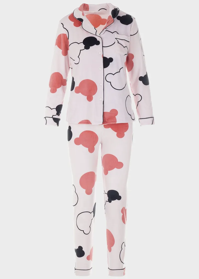 Γυναικεία πιτζάμα κουμπωτή coral fleece ΡΟΖ