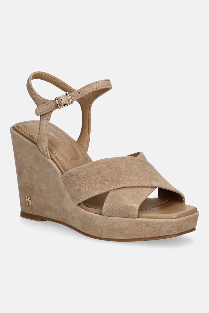 Tommy Hilfiger σανδάλια σε σφήνα σουέτ SUEDE WRAPPED HIGH WEDGE