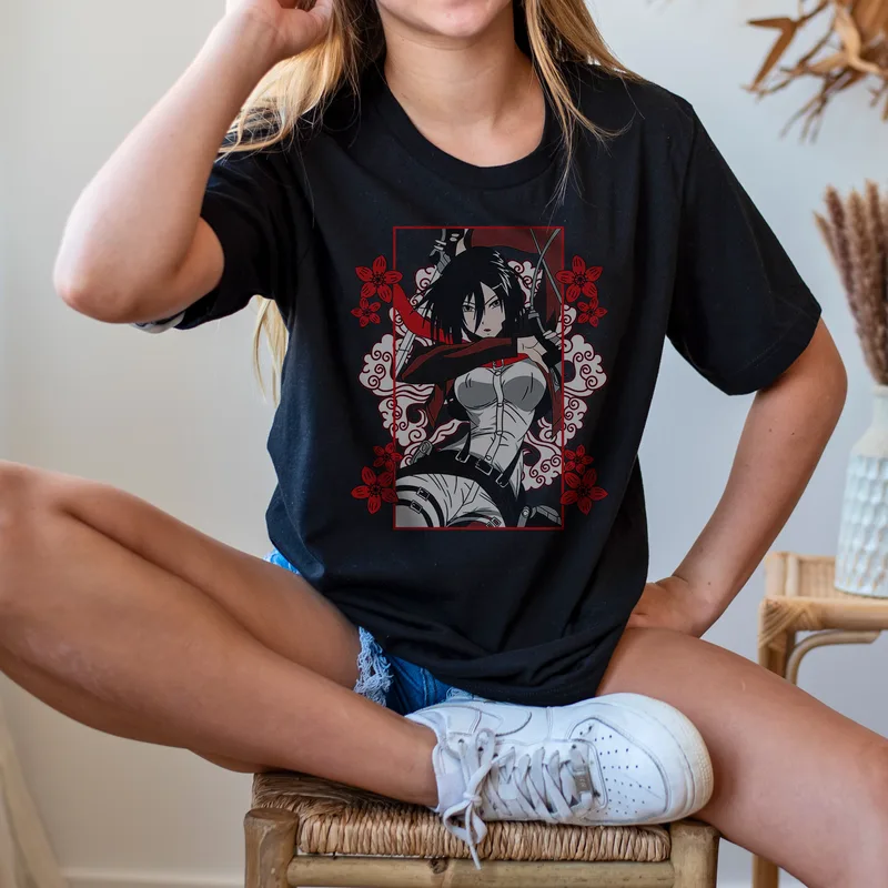 Mikasa Anime - Organic Vegan T-Shirt Unisex - Μαύρο - XL