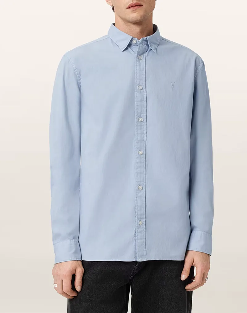 ALL SAINTS HAWTHORNE LS SHIRT M150SB-VILLA BLUE LightBlue