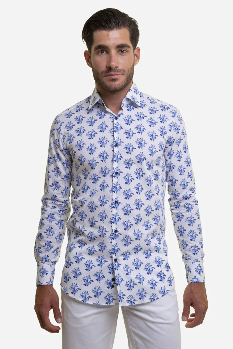 The Bostonians ανδρικό πουκάμισο με floral print Slim Fit - ACP1865 Λευκό