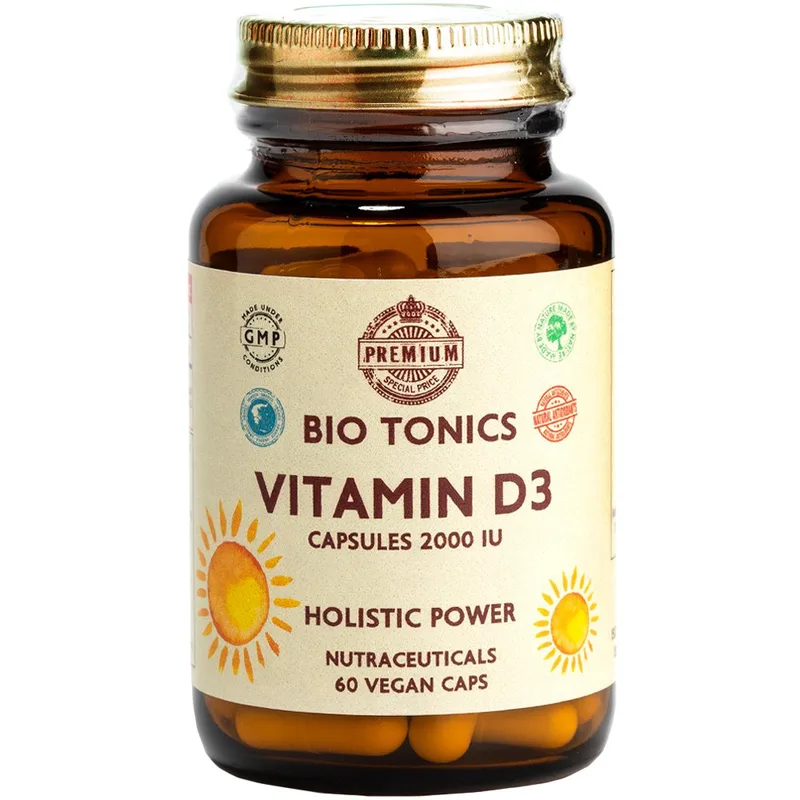 Bio Tonics Vitamin D3 2000IU Συμπλήρωμα Διατροφής Βιταμίνης D3 για την Καλή Υγεία Οστών, Δοντιών & Ανοσοποιητικού 60veg.caps