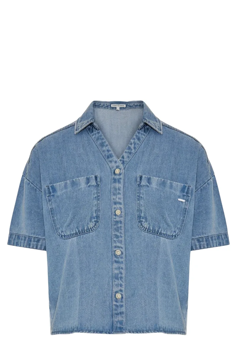Πουκάμισο Κοντομάνικο Funky Buddha Με Denim Όψη FBL013-120-05-LT BLUE Γυναικείο