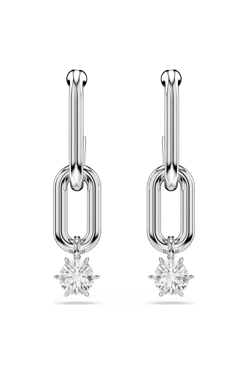 Swarovski γυναικεία σκουλαρίκια-σταγόνα στρογγυλή κοπή, λευκά, επιμετάλλωση ροδίου "Constella" - 5728584