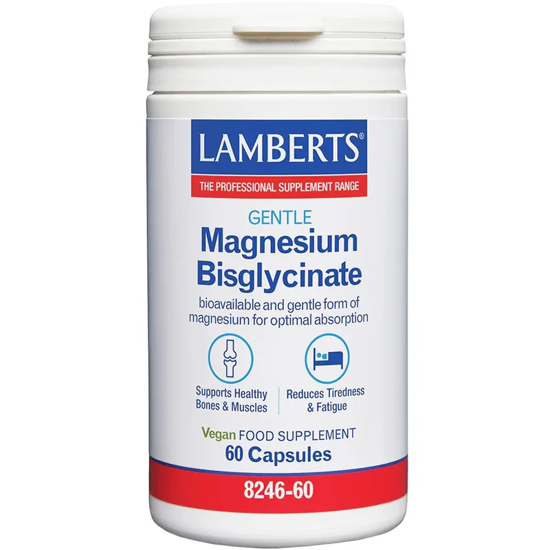 Lamberts Gentle Magnesium Bisglycinate Συμπλήρωμα Διατροφής Διγλυκινικού Μαγνησίου Ήπιο στο Στομάχι & Εύκολα Απορροφήσιμο για την Καλή Λειτουργία του Νευρικού Συστήματος & των Οστών 60caps