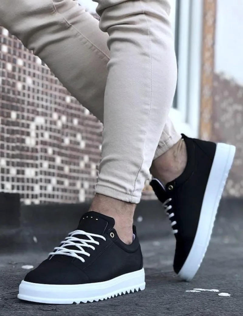 Ανδρικά ασπρόμαυρα Sneakers με κορδόνια και τρουκς SLW152W