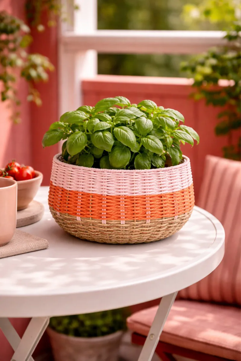 Κασπω Στρογγυλο Με Πλεξη Και Πολυχρωμια 23Cm 23x23x15cm Μονόχρωμο Kaeming