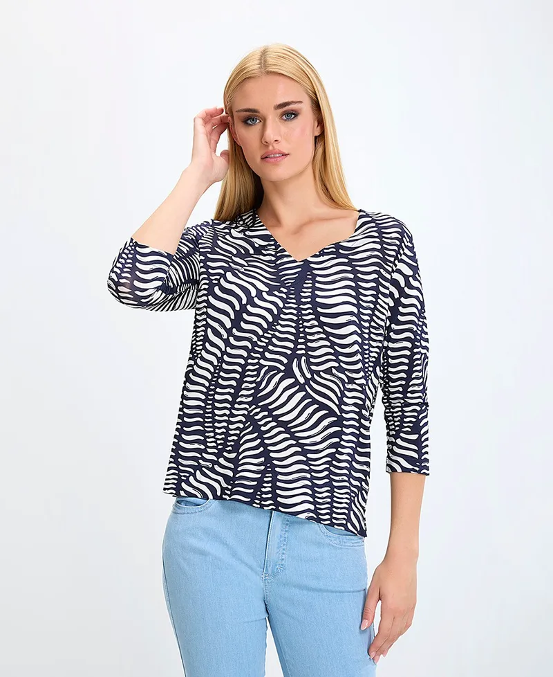 Γυναικεία Μπλούζα με Μανίκια 3/4 All Over Print Regular Fit σε Εμπριμέ Μπλε