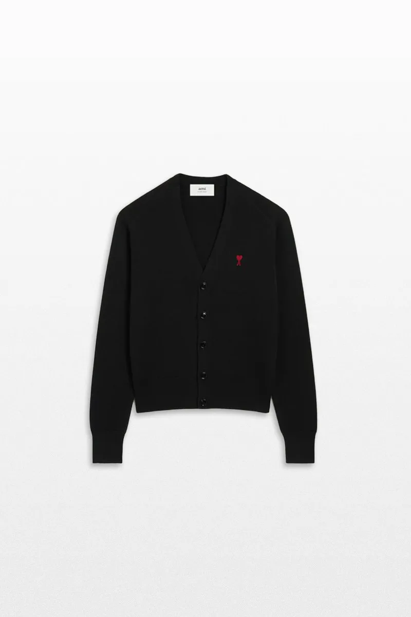 AMI PARIS Ανδρικό Μαύρο Cardigan with Contrasted Ami De Coeur