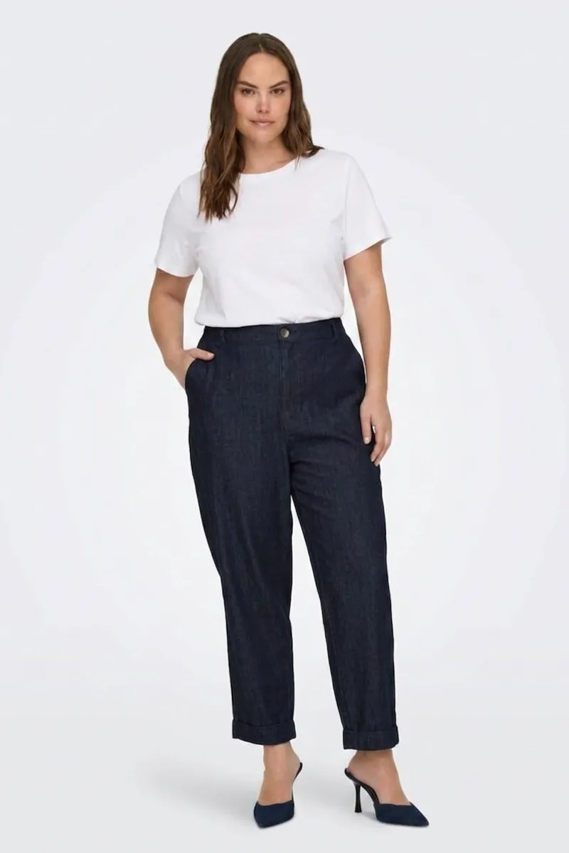 Jean παντελόνι με ρεβέρ σε dark blue denim χρώμα plus size