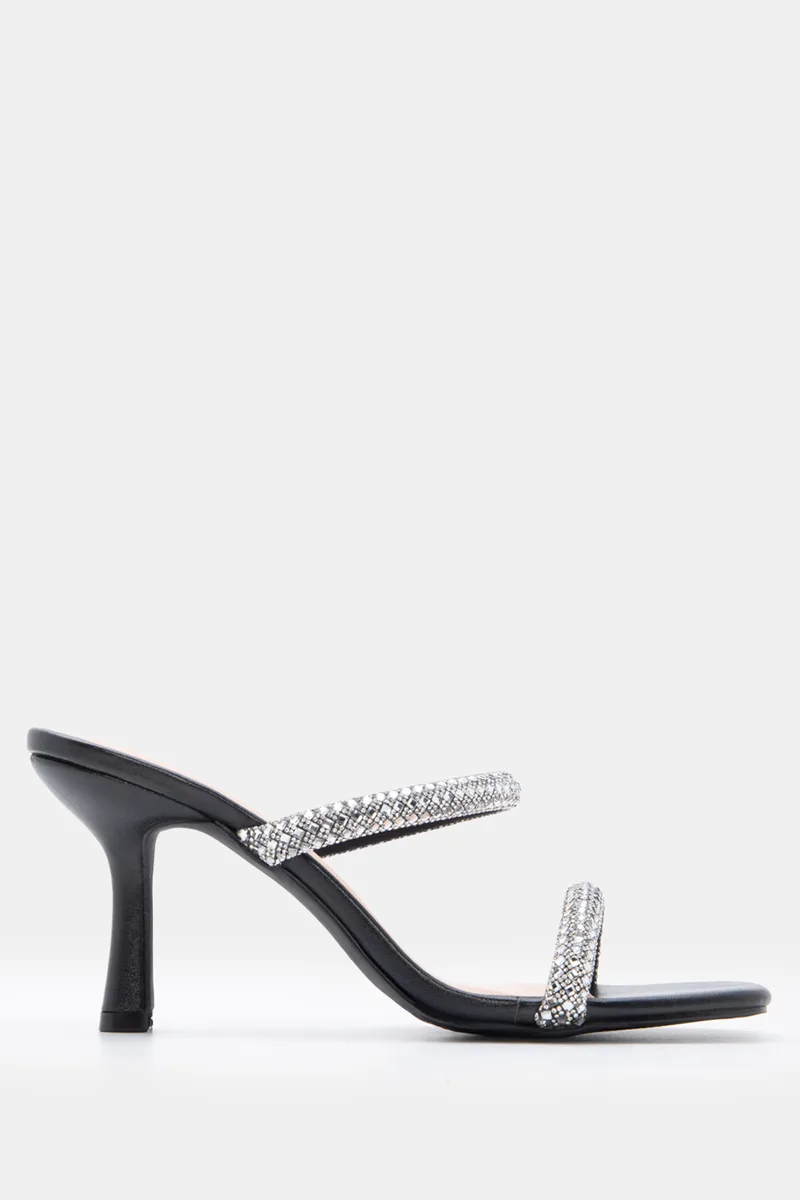 LUIGI DESIGN - Mules με Λουράκια από Strass - Μαύρο