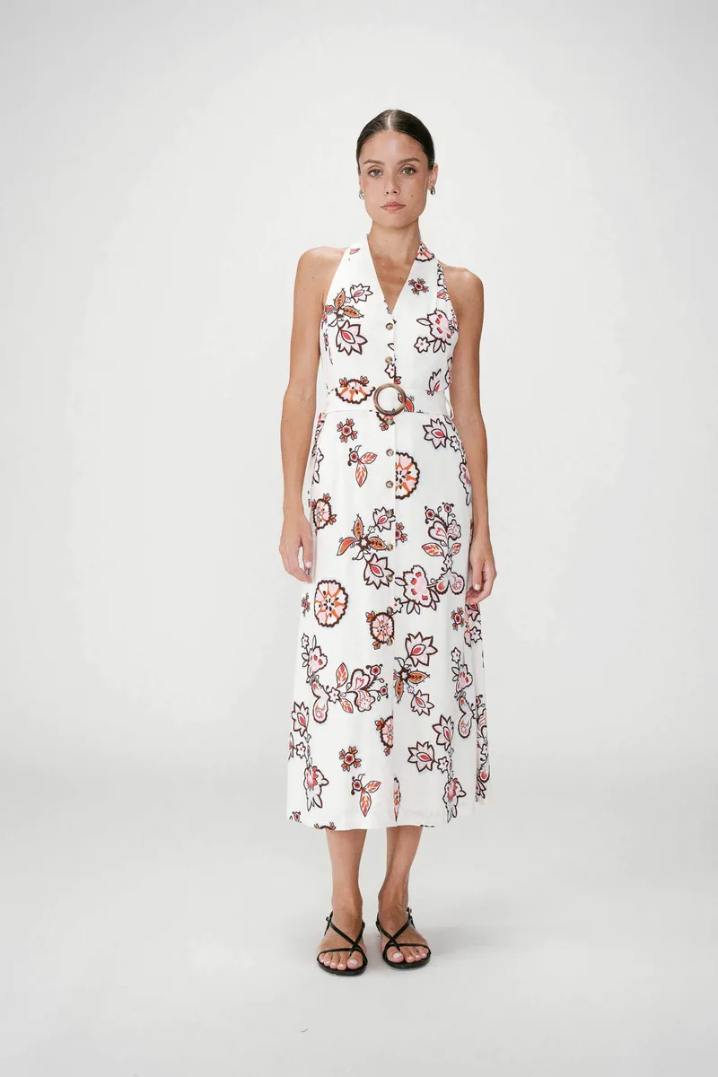 Grace & Mila γυναικείο midi φόρεμα σεμιζιέ με floral print "Wink" - WINK Εκρού