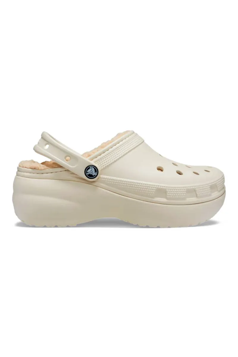 CROCS σαμπό γυναικεία Classic Platform Lined Clog W - Μπεζ-207938-WHITE