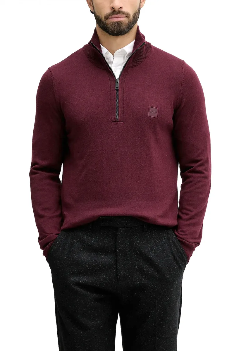 BOSS CASUAL ΠΛΕΚΤΟ HALFZIP KANOBIX S ΜΠΟΡΝΤΩ