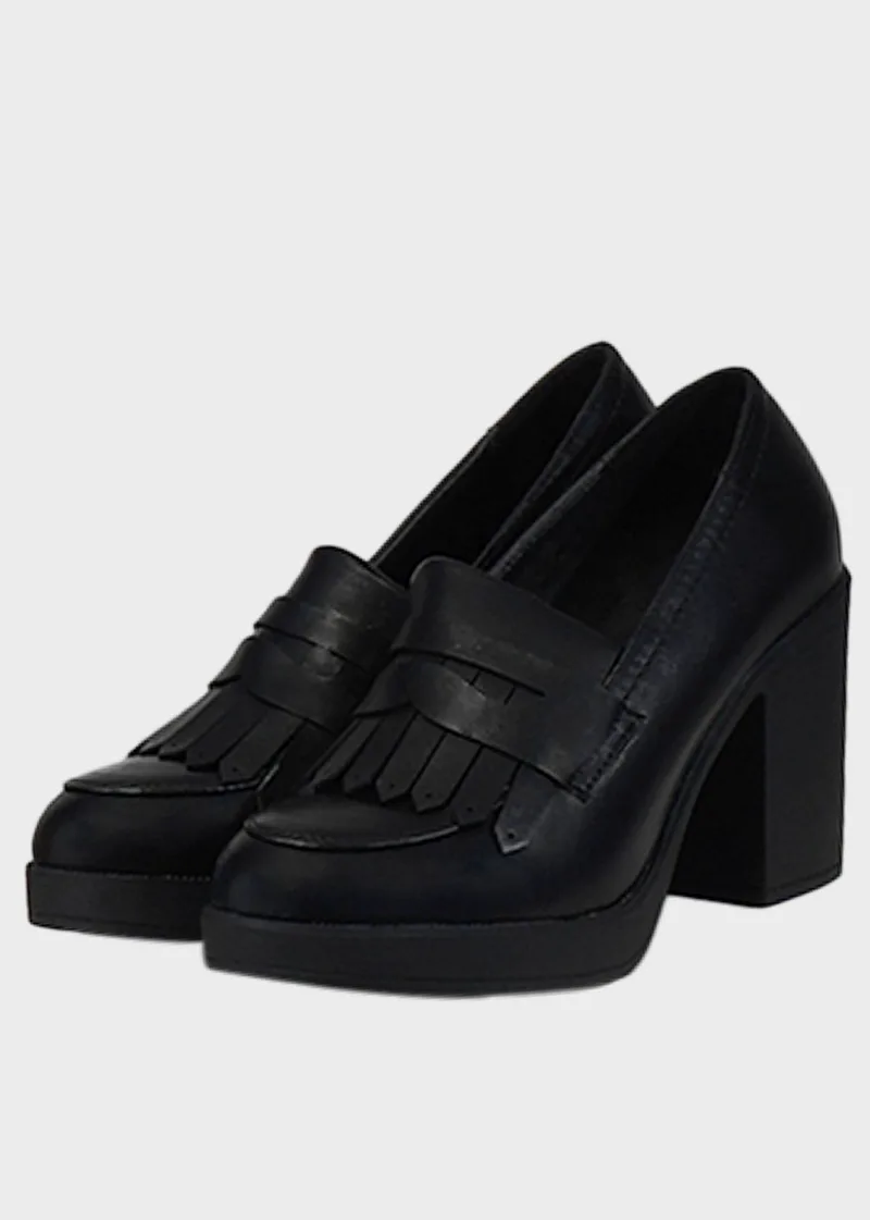 Γυναικεία loafers τακούνι φιάπα αντιολισθητική σόλα.New Arrival ΜΑΥΡΟ