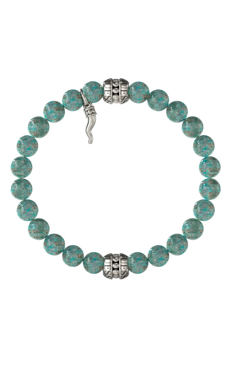 GUESS STEEL URBAN CODE JUMB06022JWSTGNT/U Βραχιόλι Με Πράσινες Χάντρες Και Τυχερό Τσάρμ