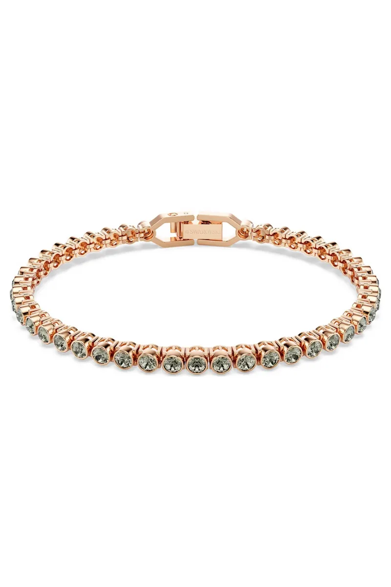 Swarovski γυναικείο βραχιόλι στρογγυλή κοπή, μαύρο, επιμετάλλωση σε ροζ χρυσαφί τόνο "Tennis Imber Emily" - 5734240
