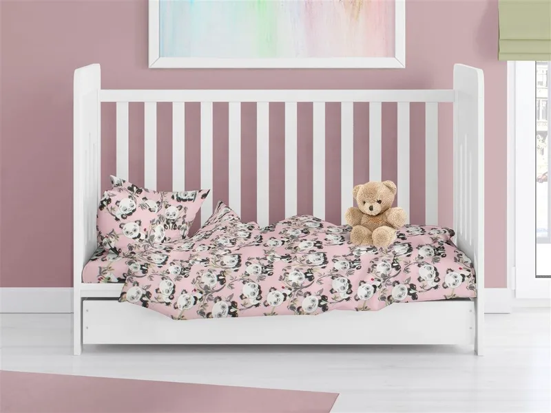 Βρεφικό Πάπλωμα Φανελένιο Κούνιας Dimcol Panda Bear 97 120X160 Ροζ