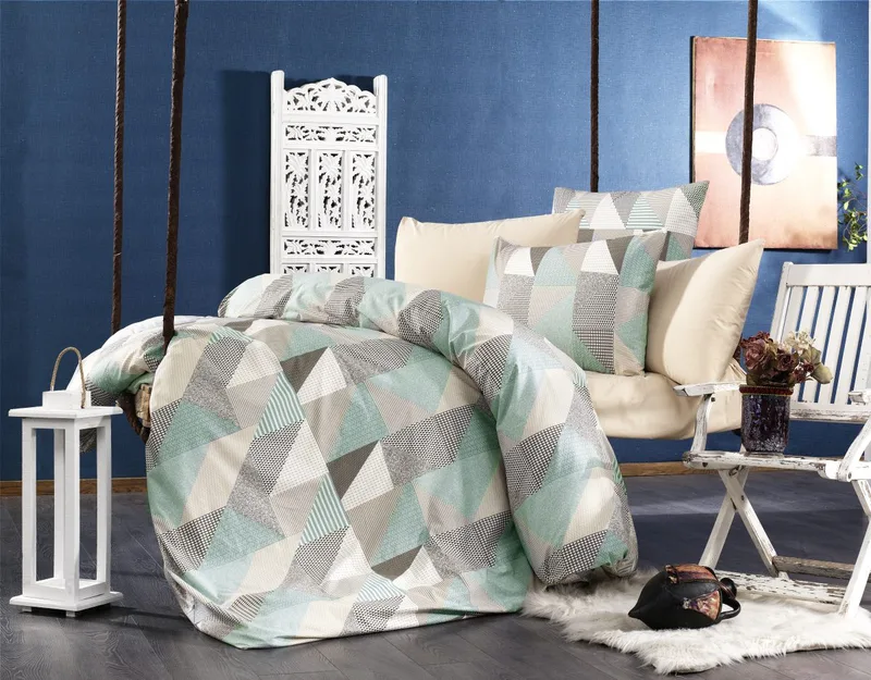 ΣΕΝΤΟΝΙΑ ΕΜΠΡΙΜΕ ΣΕΤ 3 τεμ Geometrical 330 220Χ240 Green-Μπεζ Flannel cotton 100%
