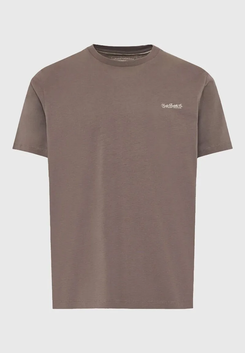 Funky Buddha Ανδρικό μονόχρωμο T-shirt - The basics collection FBM013-001-04 Καφέ