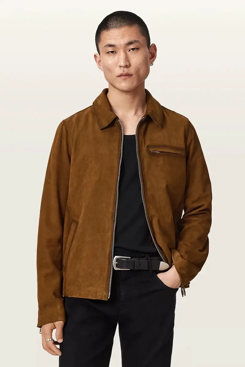 AllSaints μεταβατικό μπουφάν ανδρικό από δέρμα σουέτ ASHWOOD