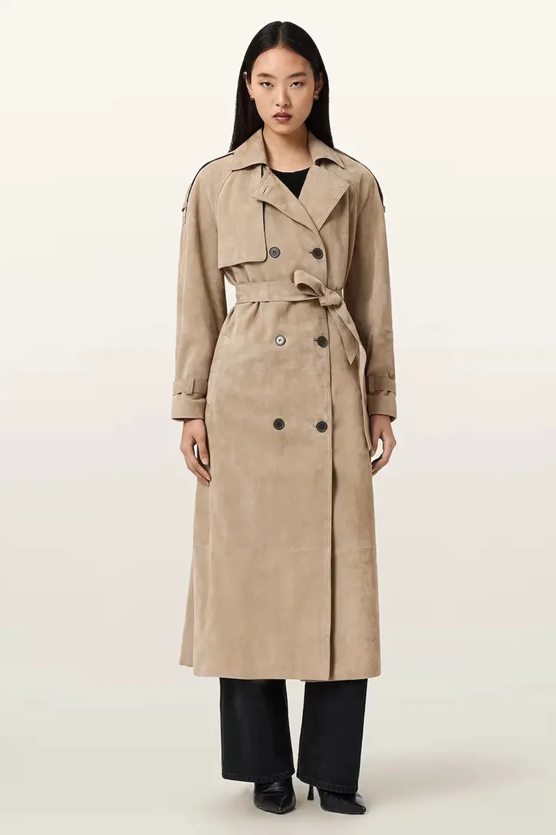 AllSaints καμπαρντίνα γυναικεία δερμάτινη σουέτ REED SUEDE