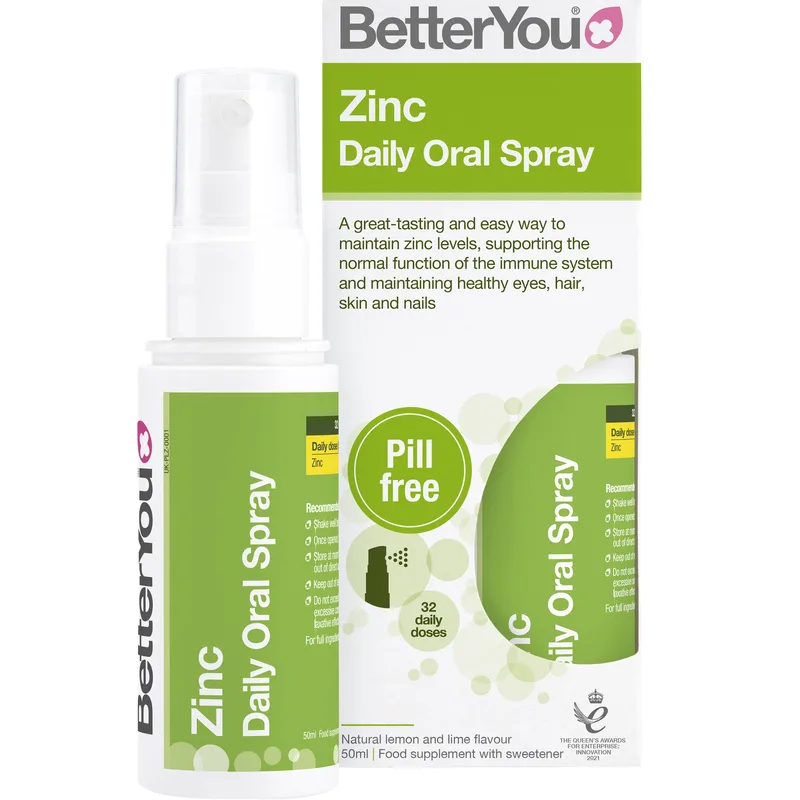 BetterYou Zinc Daily Oral Spray Συμπλήρωμα Διατροφής Ψευδάργυρου σε Μορφή Spray για Ενίσχυση του Ανοσοποιητικού & Καλύ Υγεία Μαλλιών, Νυχιών & Δέρματος με Φυσική Γεύση Λεμόνι & Λαιμ 50ml