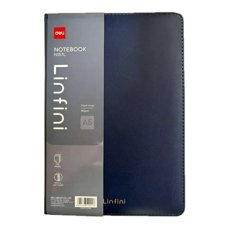 Deli Σημειωματάριο Linfini Ριγέ A5 144Φ 80 gsm Δερματίνη με Θήκη Στυλό Μπλε