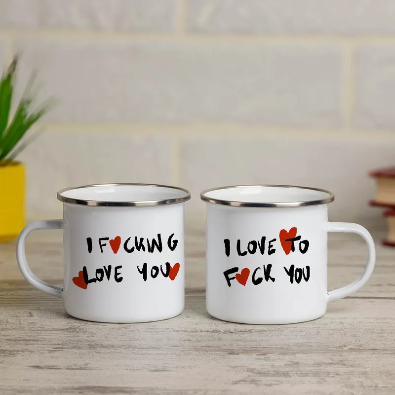 F@cking Love You - Κούπες Vintage Eμαγιέ - Λευκό