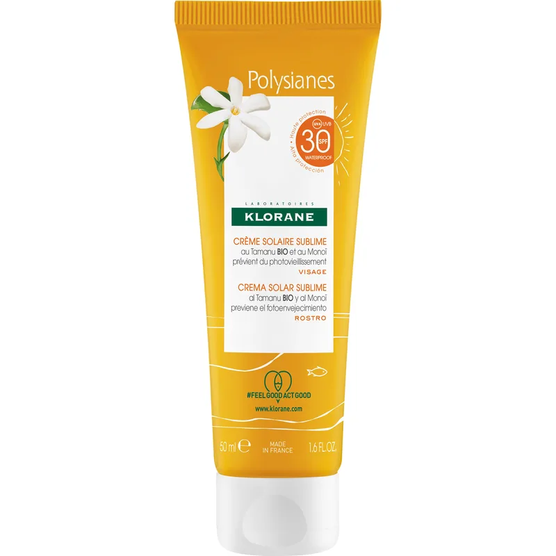 Klorane Polysianes Sunscreen Face Cream Spf30 Αντηλιακή Κρέμα Προσώπου Υψηλής Προστασίας με Βιολογικό Έλαιο Tamanu & Monoi 50ml
