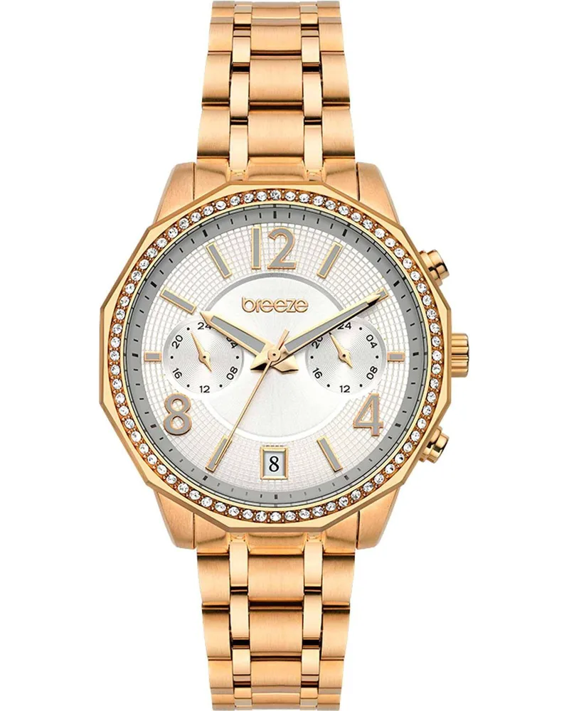 BREEZE Crystal Dual Time - 212451.4, Rose Χρυσό case with Stainless Steel Bracelet