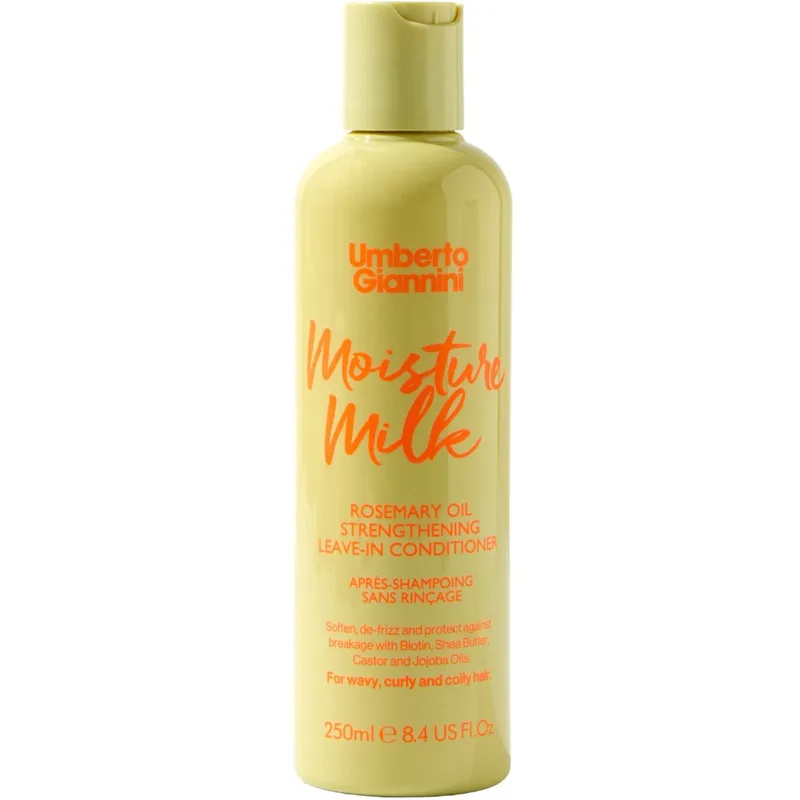 Umberto Giannini Strong Curls Moisture Milk Rosemary Oil Leave-In Conditioner Μαλακτική Κρέμα Μαλλιών Χωρίς Ξέβγαλμα που Μαλακώνει & Προστατεύει από το Σπάσιμο με Βιοτίνη, Βούτυρο Καριτέ, Καστορέλαιο & Jojoba 250ml