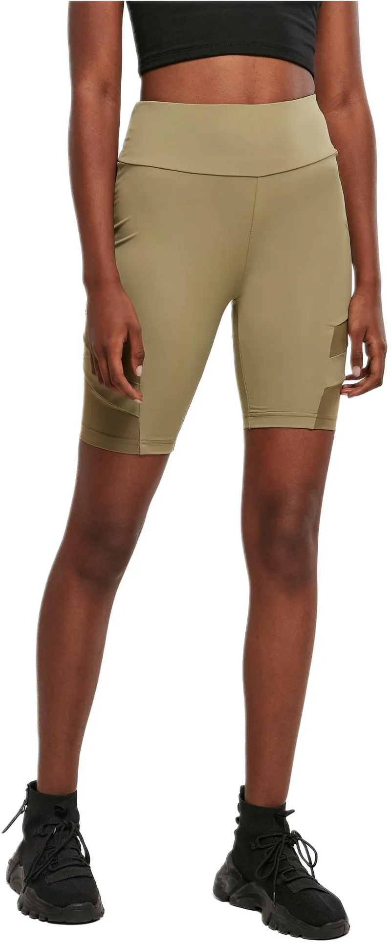 Ladies High Waist Tech Mesh Cycle Shorts Urban Classics TB4354-00472 khaki