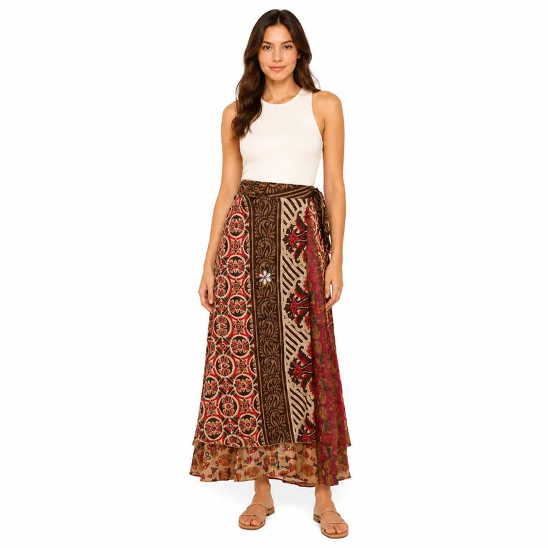 Μακριά Φούστα Boho με Εμπριμέ Σχέδια Μπεζ 27444