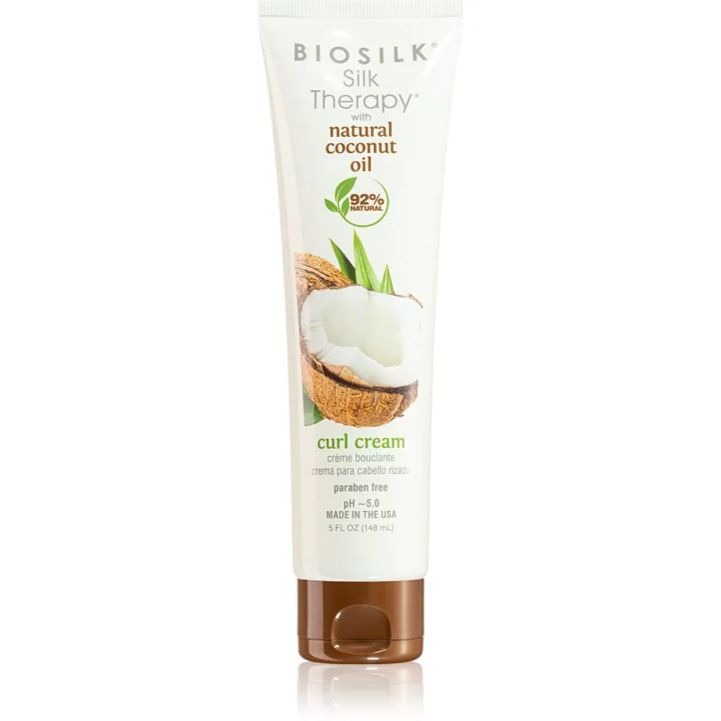 Biosilk Silk Therapy Natural Coconut Oil κρέμα μαλλιών για σπαστά και σγουρά μαλλιά 148 ml