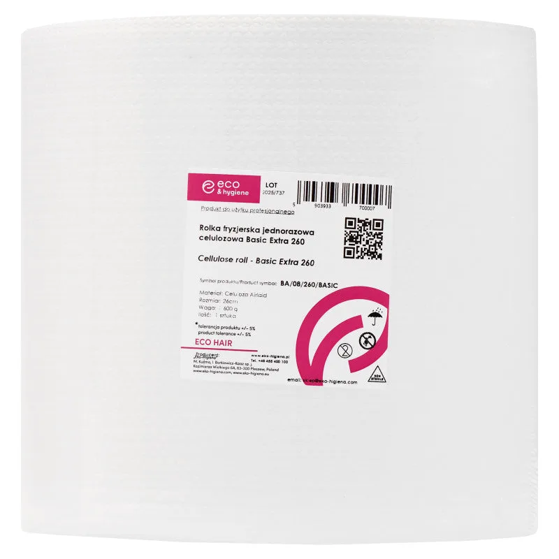 Eko-Higiena Roll of disposable cellulose towels for hairdressers, Basic Extra, 260x280 mm