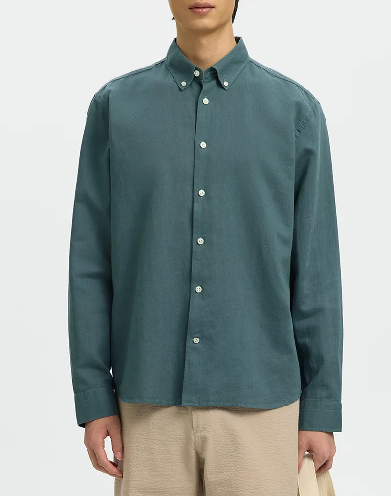 SELECTED SLHREGCLAY LINEN BLEND BD LS SHIRT 16100326-Balsam Green DarkGreen