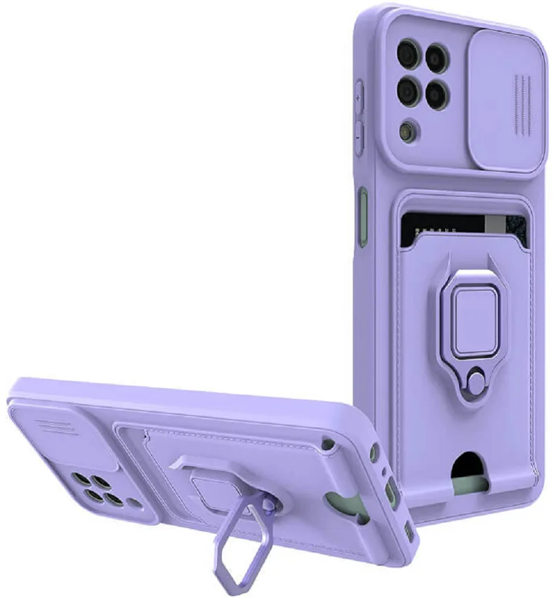 Bodycell Multifunction - Ανθεκτική Θήκη Samsung Galaxy A12 με Λουράκι Λαιμού / Κάλυμμα Κάμερας / Ring Holder / Υποδοχή Κάρτας - Purple (5206015017322)