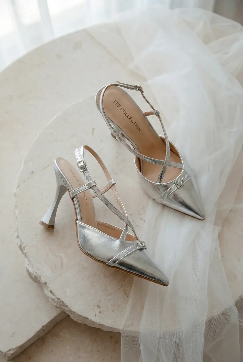TFP Pointed Slingback Pumps - 996 - Silver