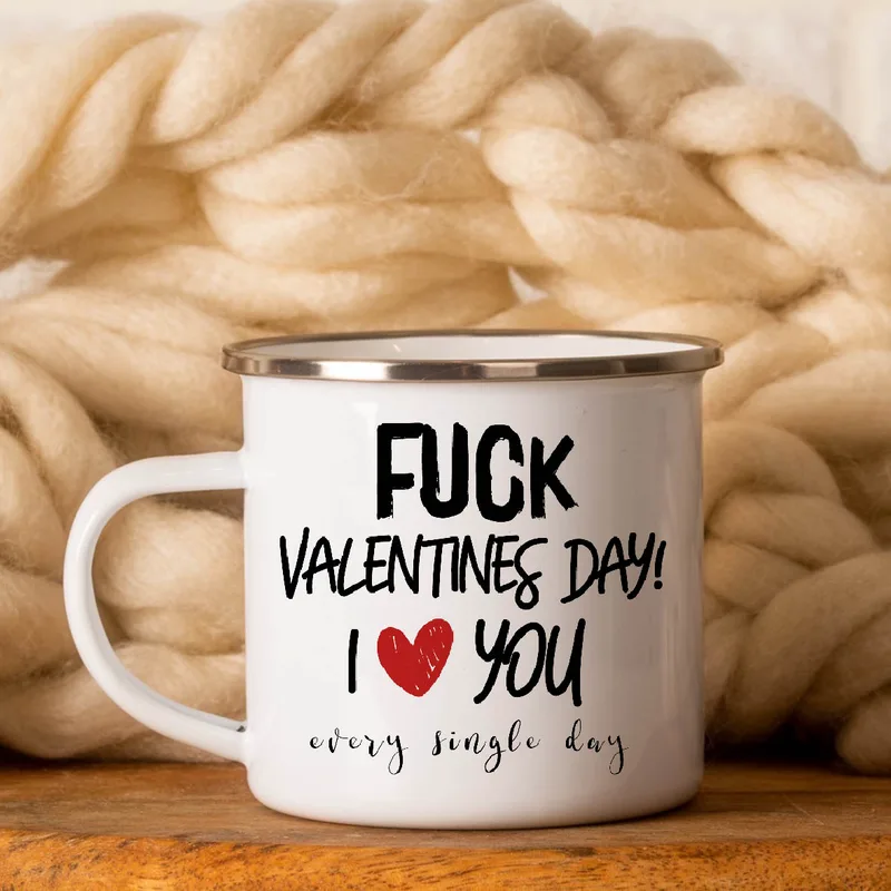 FUCK VALENTINE - Κούπα Vintage Eμαγιέ - Λευκό