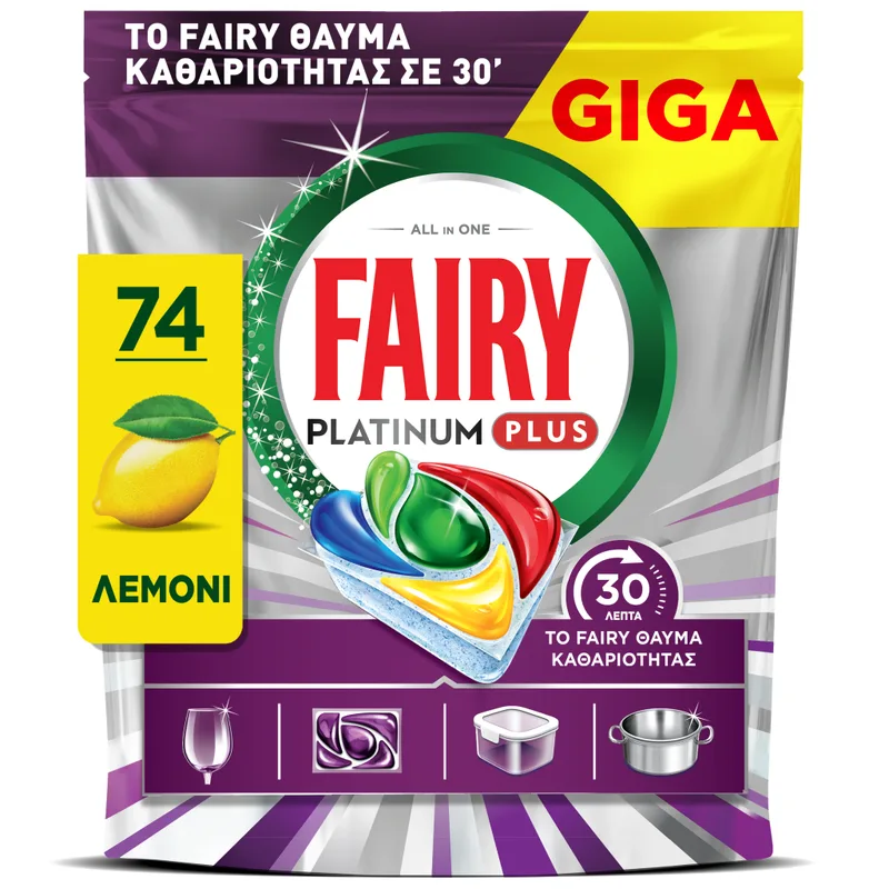 Fairy Θαύμα 30 Λεπτών Platinum Plus κάψουλες Πλυντηρίου Πιάτων - 74 κάψουλες