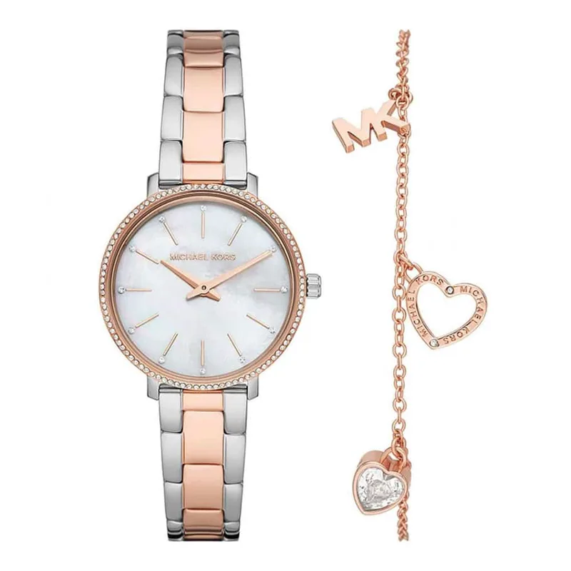 MICHAEL KORS Pyper Crystals Gift Set Silver case with Stainless Steel Bracelet MK1066SET